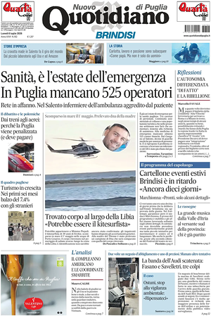 Prima pagina Nuovo Quotidiano di Puglia (Brindisi) di oggi - Quotidiano regionale
