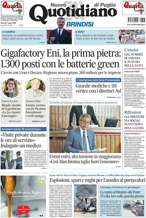 Prima pagina Nuovo Quotidiano di Puglia (Brindisi) di oggi - Quotidiano regionale