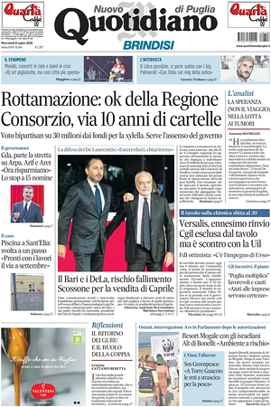 Prima pagina Nuovo Quotidiano di Puglia (Brindisi) di oggi - Quotidiano regionale
