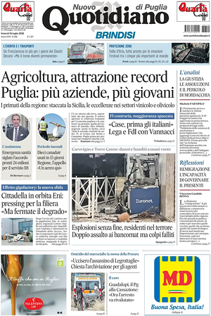 Prima pagina Nuovo Quotidiano di Puglia (Brindisi) di oggi - Quotidiano regionale