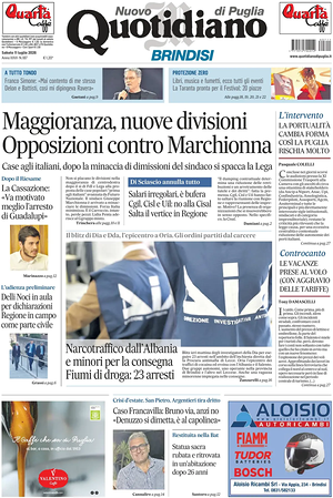 Prima pagina Nuovo Quotidiano di Puglia (Brindisi) di oggi - Quotidiano regionale