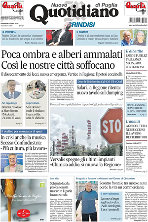 Prima pagina Nuovo Quotidiano di Puglia (Brindisi) di oggi - Quotidiano regionale