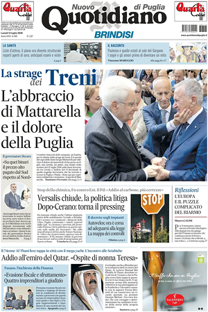 Prima pagina Nuovo Quotidiano di Puglia (Brindisi) di oggi - Quotidiano regionale