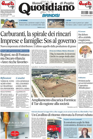 Prima pagina Nuovo Quotidiano di Puglia (Brindisi) di oggi - Quotidiano regionale