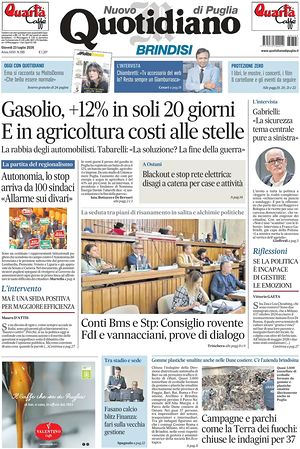 Prima pagina Nuovo Quotidiano di Puglia (Brindisi) di oggi - Quotidiano regionale