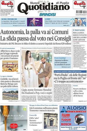 Prima pagina Nuovo Quotidiano di Puglia (Brindisi) di oggi - Quotidiano regionale
