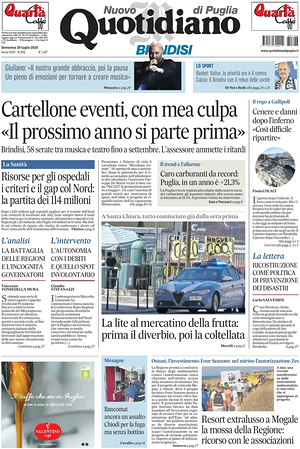 Prima pagina Nuovo Quotidiano di Puglia (Brindisi) di oggi - Quotidiano regionale