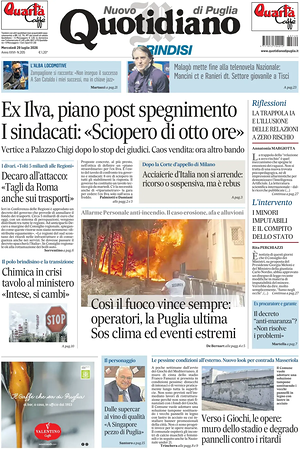 Prima pagina Nuovo Quotidiano di Puglia (Brindisi) di oggi - Quotidiano regionale