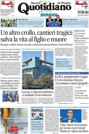 Prima pagina Nuovo Quotidiano di Puglia (Brindisi) di oggi - Quotidiano regionale