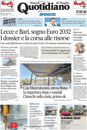 Prima pagina Nuovo Quotidiano di Puglia (Brindisi) di oggi - Quotidiano regionale