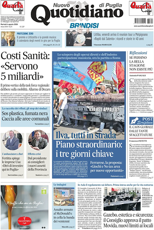 Prima pagina Nuovo Quotidiano di Puglia (Brindisi) di oggi - Quotidiano regionale