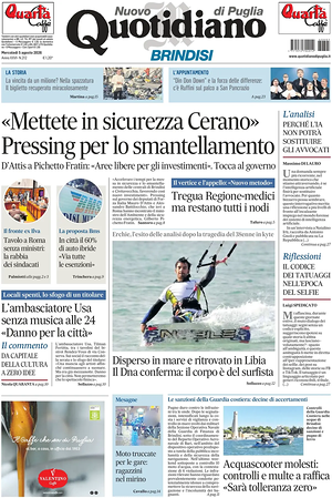 Prima pagina Nuovo Quotidiano di Puglia (Brindisi) di oggi - Quotidiano regionale