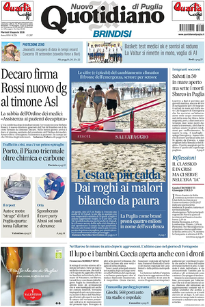 Prima pagina Nuovo Quotidiano di Puglia (Brindisi) di oggi - Quotidiano regionale