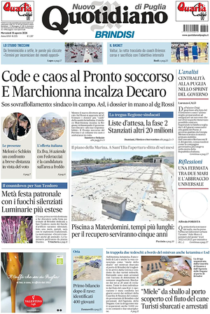 Prima pagina Nuovo Quotidiano di Puglia (Brindisi) di oggi - Quotidiano regionale