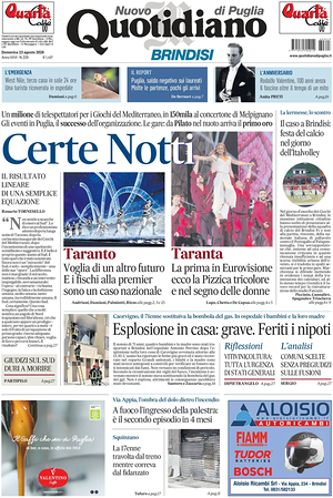 Prima pagina Nuovo Quotidiano di Puglia (Brindisi) di oggi - Quotidiano regionale