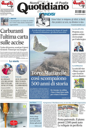 Prima pagina Nuovo Quotidiano di Puglia (Brindisi) di oggi - Quotidiano regionale