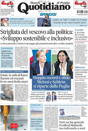 Prima pagina Nuovo Quotidiano di Puglia (Brindisi) di oggi - Quotidiano regionale