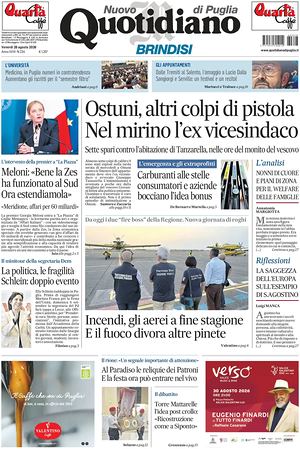 Prima pagina Nuovo Quotidiano di Puglia (Brindisi) di oggi - Quotidiano regionale