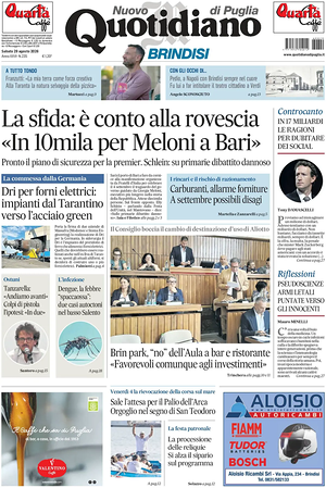 Prima pagina Nuovo Quotidiano di Puglia (Brindisi) di oggi - Quotidiano regionale