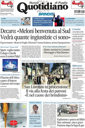 Prima pagina Nuovo Quotidiano di Puglia (Brindisi) di oggi - Quotidiano regionale