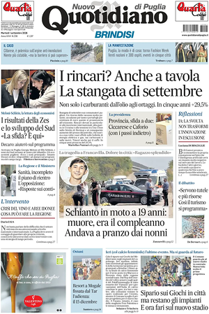 Prima pagina Nuovo Quotidiano di Puglia (Brindisi) di oggi - Quotidiano regionale
