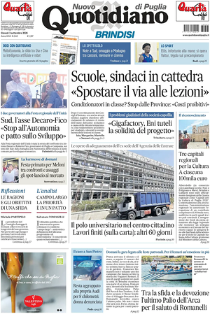 Prima pagina Nuovo Quotidiano di Puglia (Brindisi) di oggi - Quotidiano regionale