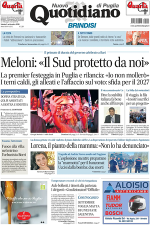 Prima pagina Nuovo Quotidiano di Puglia (Brindisi) di oggi - Quotidiano regionale