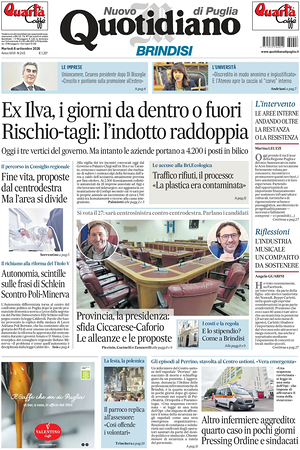 Prima pagina Nuovo Quotidiano di Puglia (Brindisi) di oggi - Quotidiano regionale
