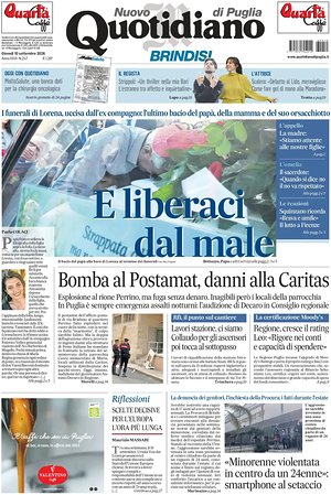 Prima pagina Nuovo Quotidiano di Puglia (Brindisi) di oggi - Quotidiano regionale