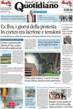 Prima pagina Nuovo Quotidiano di Puglia (Brindisi) di oggi - Quotidiano regionale