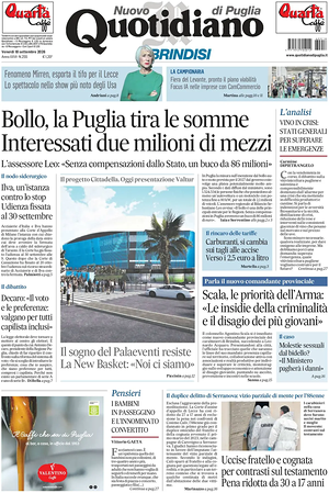 Prima pagina Nuovo Quotidiano di Puglia (Brindisi) di oggi - Quotidiano regionale