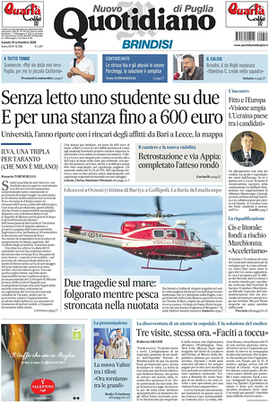 Prima pagina Nuovo Quotidiano di Puglia (Brindisi) di oggi - Quotidiano regionale