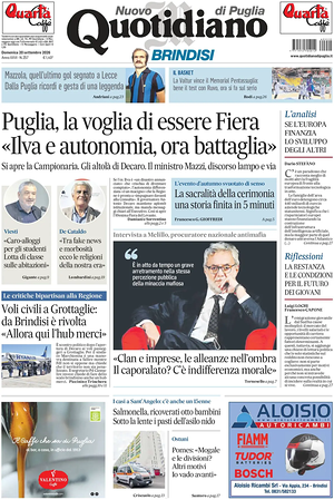 Prima pagina Nuovo Quotidiano di Puglia (Brindisi) di oggi - Quotidiano regionale