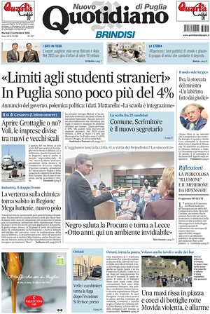 Prima pagina Nuovo Quotidiano di Puglia (Brindisi) di oggi - Quotidiano regionale