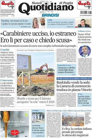 Prima pagina Nuovo Quotidiano di Puglia (Brindisi) di oggi - Quotidiano regionale