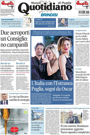 Prima pagina Nuovo Quotidiano di Puglia (Brindisi) di oggi - Quotidiano regionale