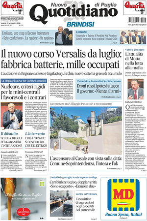 Prima pagina Nuovo Quotidiano di Puglia (Brindisi) di oggi - Quotidiano regionale