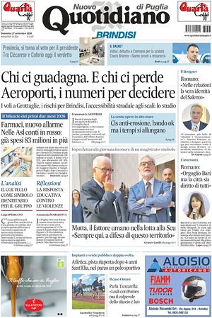 Prima pagina Nuovo Quotidiano di Puglia (Brindisi) di oggi - Quotidiano regionale