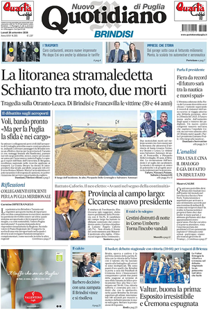 Prima pagina Nuovo Quotidiano di Puglia (Brindisi) di oggi - Quotidiano regionale