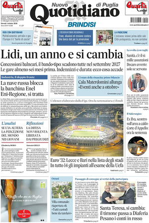 Prima pagina Nuovo Quotidiano di Puglia (Brindisi) di oggi - Quotidiano regionale