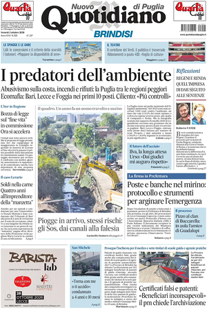 Prima pagina Nuovo Quotidiano di Puglia (Brindisi) di oggi - Quotidiano regionale
