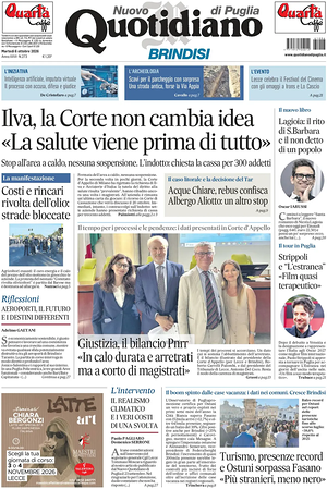 Prima pagina Nuovo Quotidiano di Puglia (Brindisi) di oggi - Quotidiano regionale