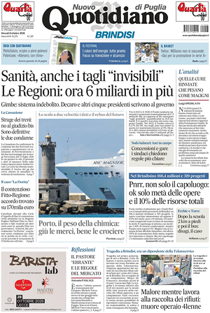Prima pagina Nuovo Quotidiano di Puglia (Brindisi) di oggi - Quotidiano regionale