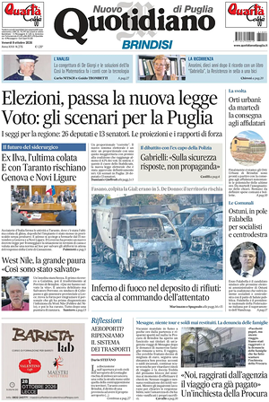 Prima pagina Nuovo Quotidiano di Puglia (Brindisi) di oggi - Quotidiano regionale