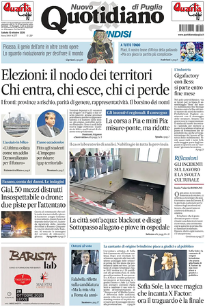 Prima pagina Nuovo Quotidiano di Puglia (Brindisi) di oggi - Quotidiano regionale
