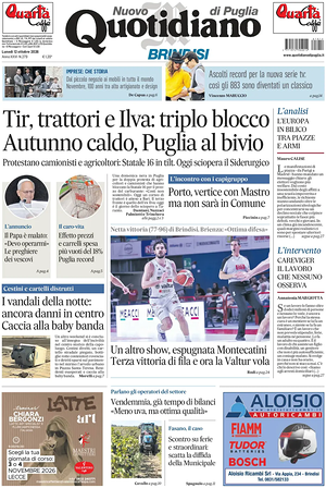 Prima pagina Nuovo Quotidiano di Puglia (Brindisi) di oggi - Quotidiano regionale
