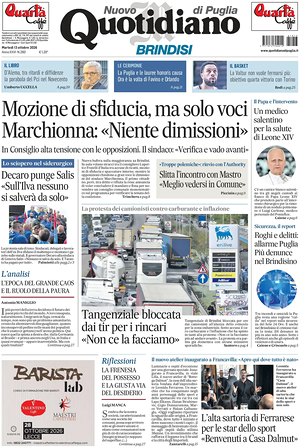 Prima pagina Nuovo Quotidiano di Puglia (Brindisi) di oggi - Quotidiano regionale
