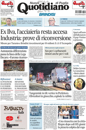 Prima pagina Nuovo Quotidiano di Puglia (Brindisi) di oggi - Quotidiano regionale