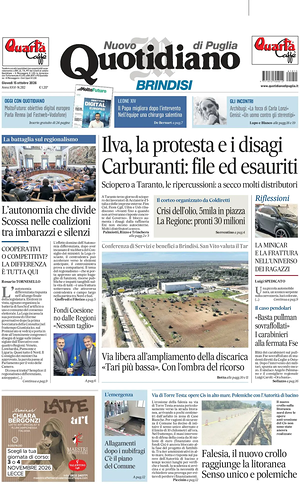 Prima pagina Nuovo Quotidiano di Puglia (Brindisi) di oggi - Quotidiano regionale