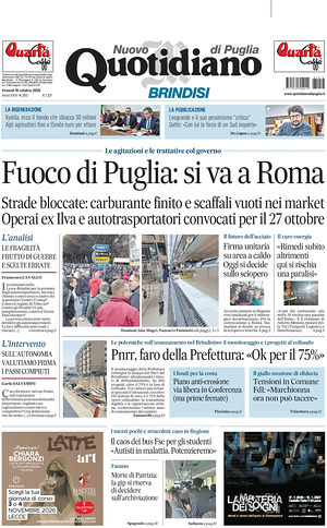 Prima pagina Nuovo Quotidiano di Puglia (Brindisi) di oggi - Quotidiano regionale